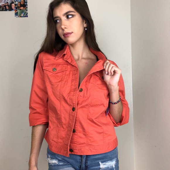 PEACHY ORANGE DENIM JACKET - Picture 2 of 4